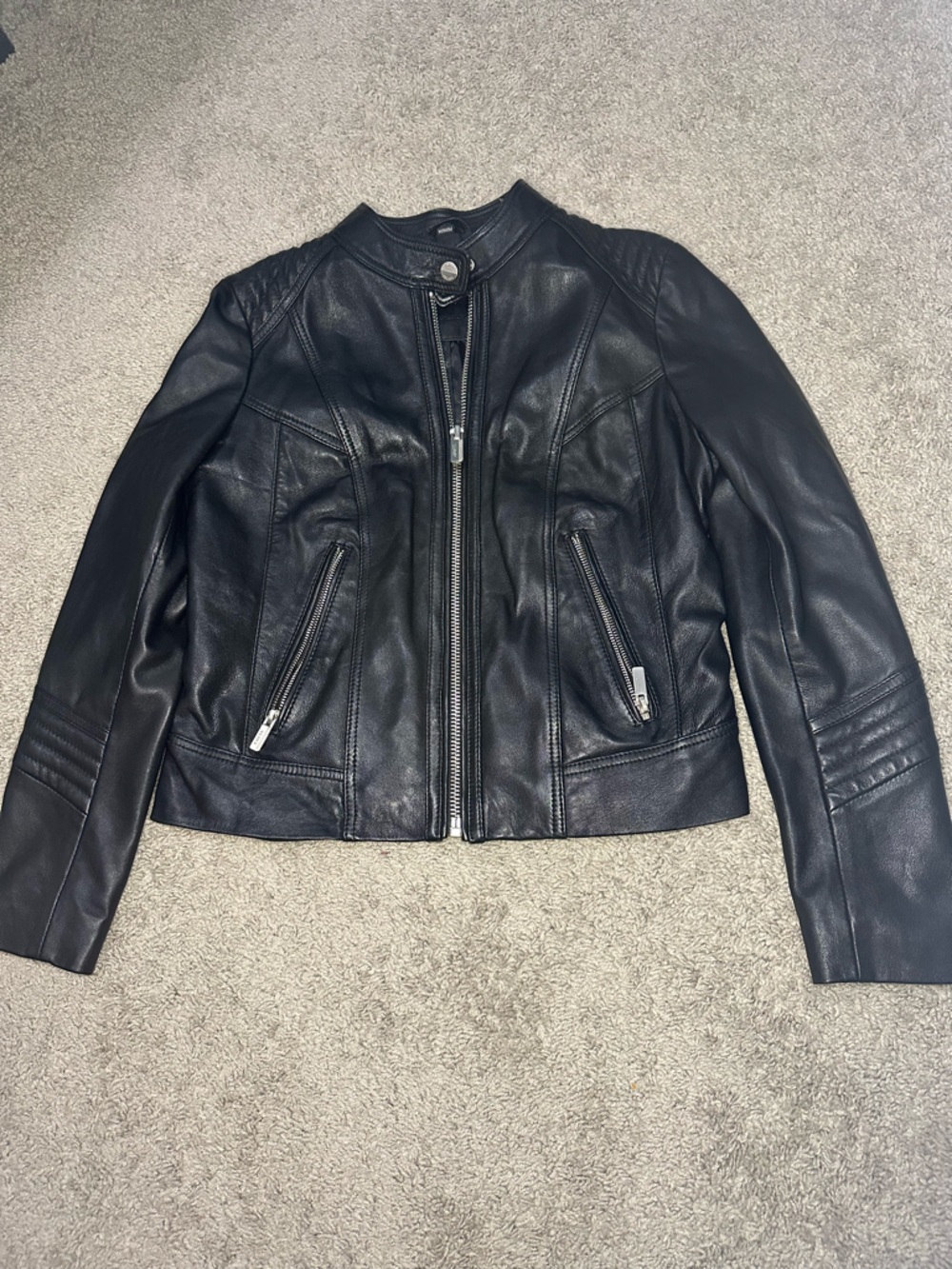 Guess Black Genuine Leather Moto Jacket
